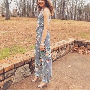 BOHO FLORAL STRIPED SPRING HALTER JUMPSUIT ROMPER